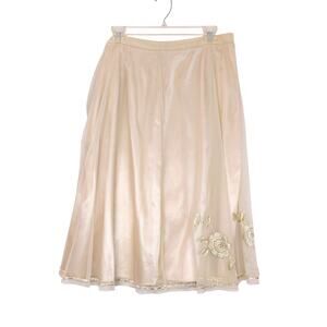 The Limited Midi Skirt Floral Embroidered A Line Mesh Satin Cream Womens Size 14